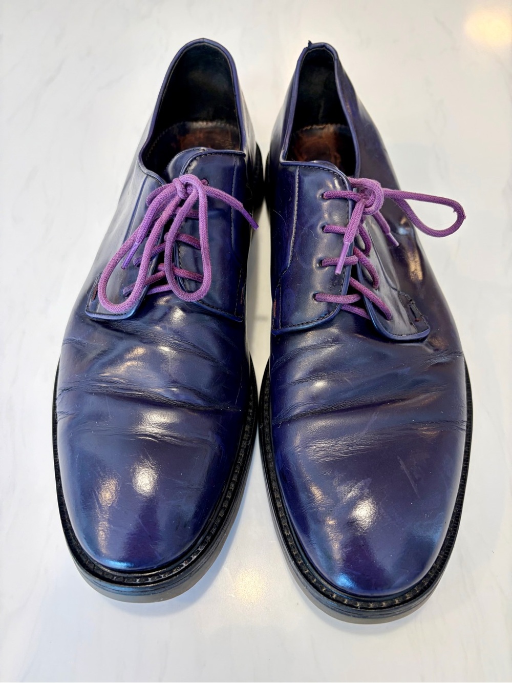Paul Smith Ink Blue/ Purple Leather Derby Shoes Made in Italy - Picture 2 of 8